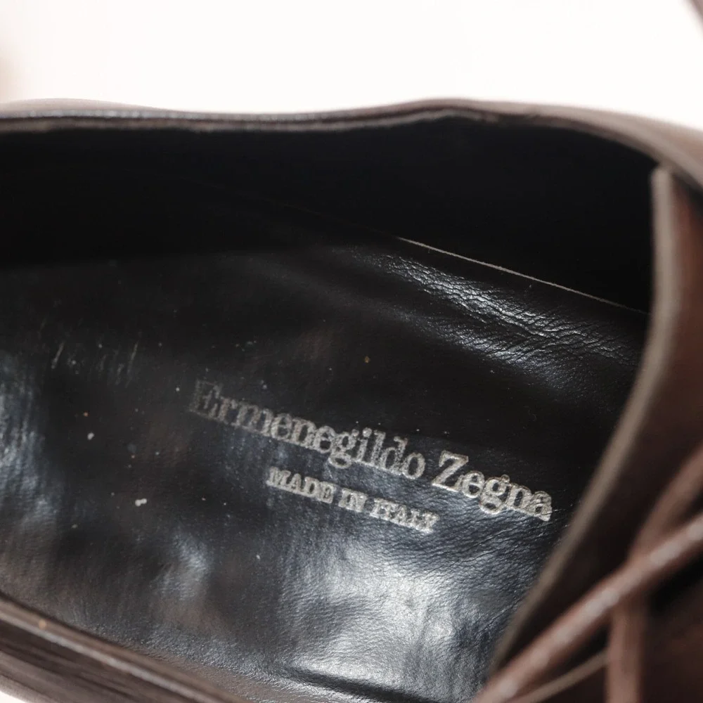 Ermenegildo Zegna Mens Oxford Size 10 Brown Leather Square Toe Dress Shoes Italy